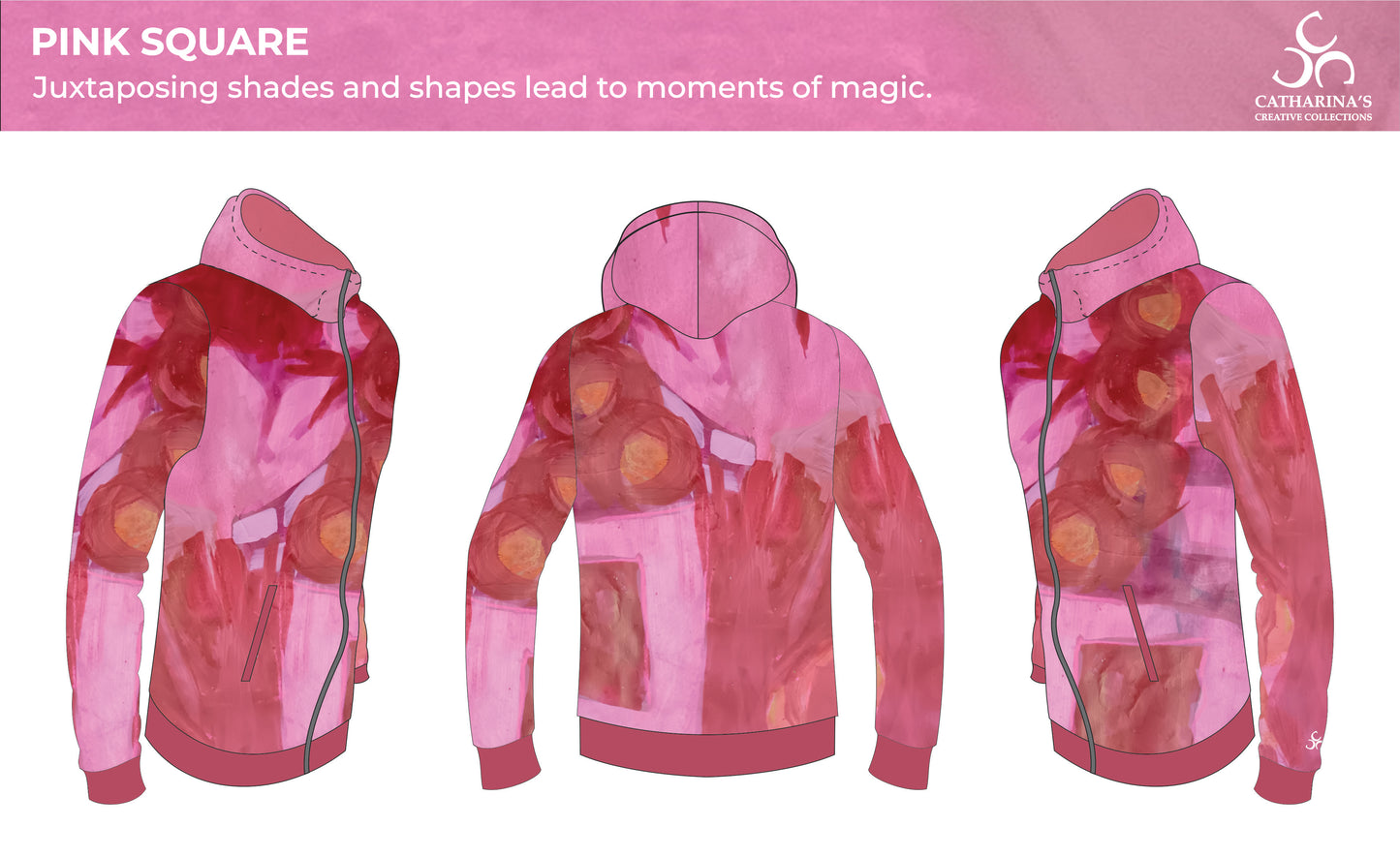 Unisex Zip Hoodie - Pink Square